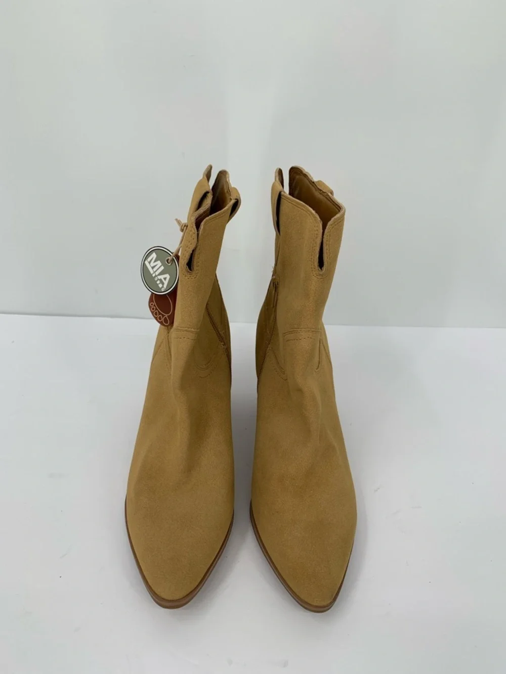 MIA Marnie Western cowboy ankle boots heel tan faux suede shoe women new 8.5